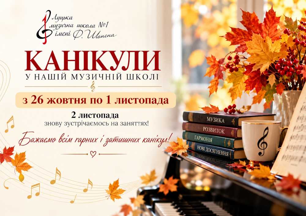 КАНІКУЛИ з 26 жовтня по 1 листопада